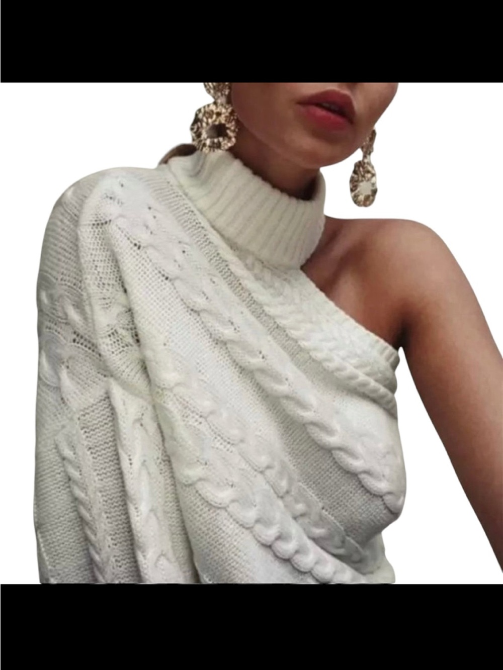 Classic Women's White Cable Knit Turtleneck Sweater